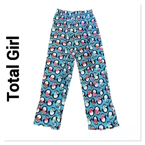 TOTAL GIRL Teal Penguin Fleece Pajama Pants size 14 - Picture 1 of 3